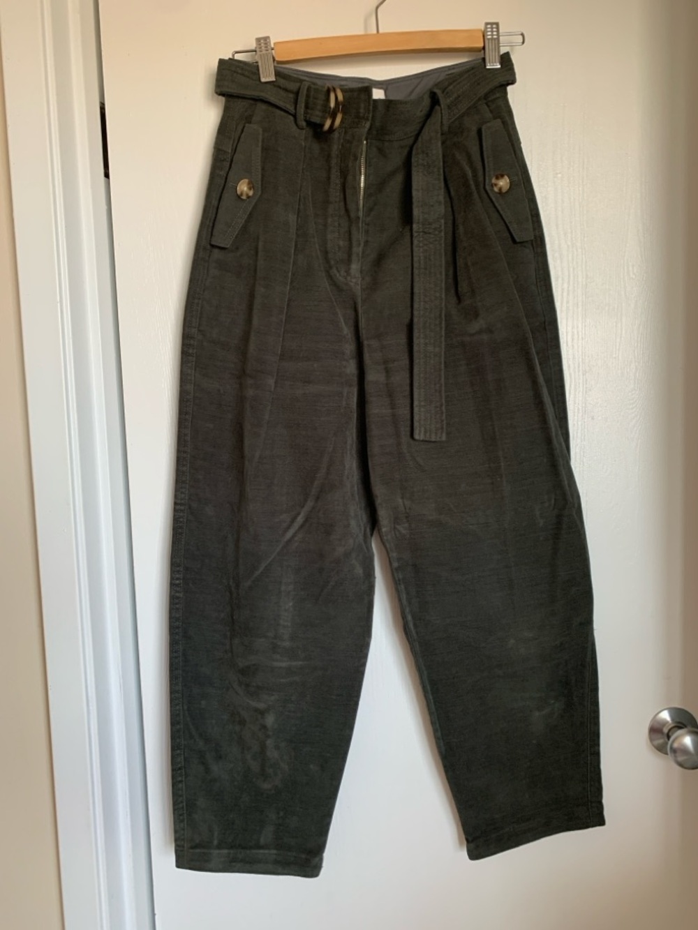 Babaton Wide-Leg Corduroy Pants in Dark Olive
